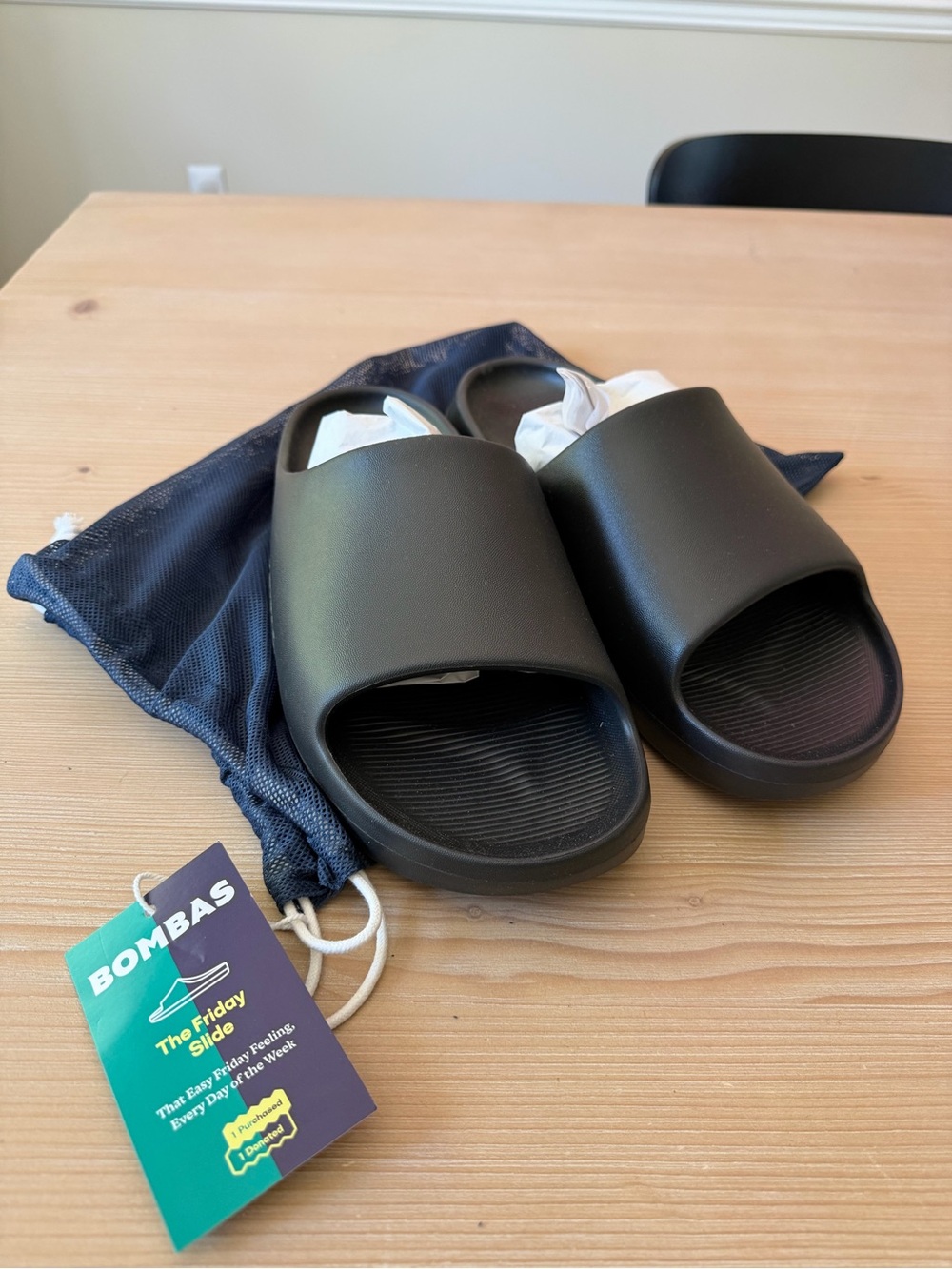 Bombas Black Slip-On Cushioned Slides